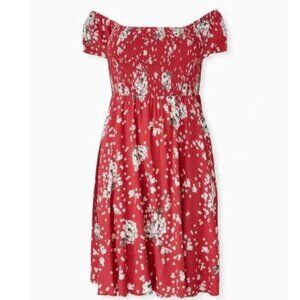 4x Torrid Red Floral Challis Smocked Mini Skater Dress